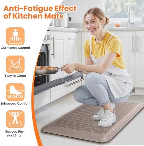 4/5 Inch Extra Thick Kitchen Mats for Floor,Non Slip Anti Fatigue Kitchen Rugs,Waterproof Stain Resistant Sink Mat,Cushioned Standing and Comfort Mats for Office (17"x24" Khaki)