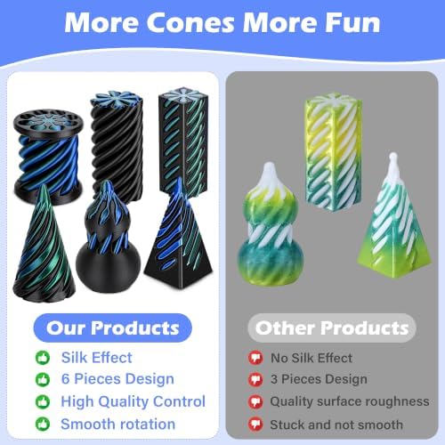 6 Pack 3D Printed Spiral Cone Fidget Toys Black Desk Relief Set