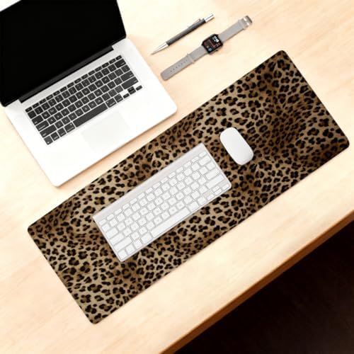 Large Mouse Pad Leopard Print Cheetah Non-Slip Rubber Long Gaming Desk Mat Big Computer Keyboard Mousepad Waterproof Protector Writing Pad for Gaming Office Home Decorative 31.5 X 11.8 Inch