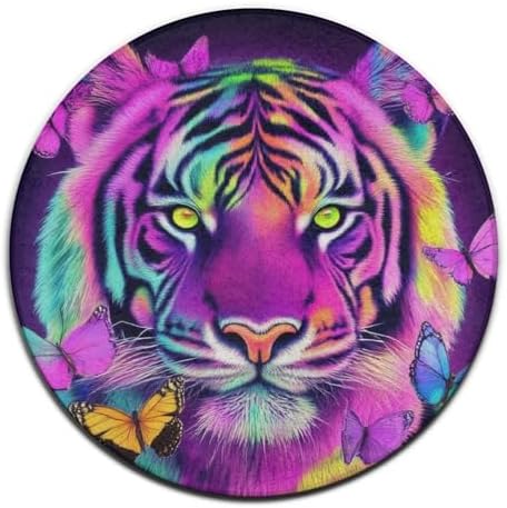 Room Sofa Yoga Soft Round Carpet, Home Decor Non Slip Kitchen Office Circle Rug, Machine Washable Modern Round Area Rug King of The Tiger Butterfly Art, 36inch