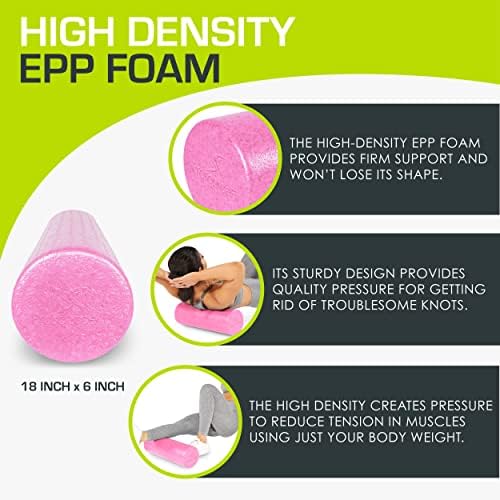 ProsourceFit High Density Foam Rollers 18 - inches long, Firm Full Body Athletic Massager for Back Stretching, Yoga, Pilates, Post Workout Trigger Point Release, Pink