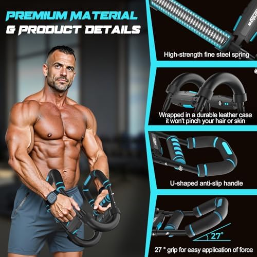 Twister Arm Trainer for Men, Chest Workout Equipment 5-Level Adjustable (40-130lb) with Ergonomic 27° Targets Biceps/Clip/Thigh, Portable Exerciser for Home Gym Travel Fitness