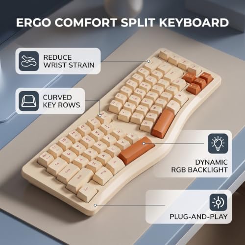 Split Ergonomic Keyboard, 69 Key USB Wired Backlit Keyboard
