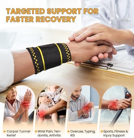 Copper Infused Compression Wrist Support Brace with Adjustable Wrap, Medium