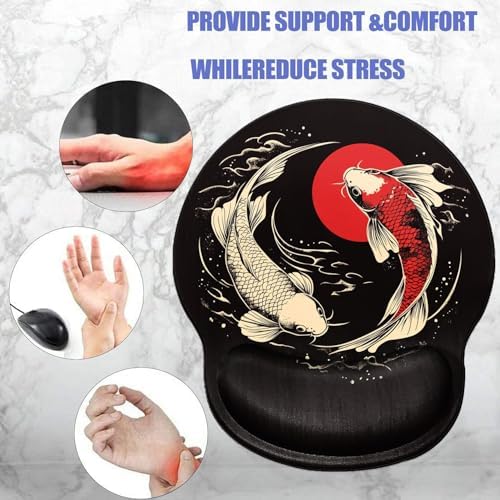 Koi Fish Mouse Pad with Wrist Support Ergonomic Mousepad Wrist Rest Carp Gel Mouse Mat Gaming Cushion Mouse Pads for Computer Office Work Women Men Kids