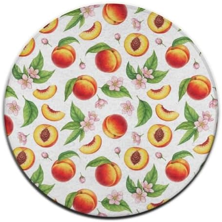 Women's Large Home Decor Mat, Soft Round Yoga Carpet, Non Slip Machine Washable Home Office Circle Rug Watercolor Tropical Peach Leaves Flowers, 36inch