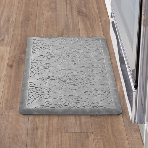 Chef Gear - Anti-Fatigue Gelness Kitchen Mat - Marni Design - Cushioned Comfort Chef Mat - Faux Leather - Cooking & Standing Relief -Skid-Resistant - Measures 17.5"x32" - Grey