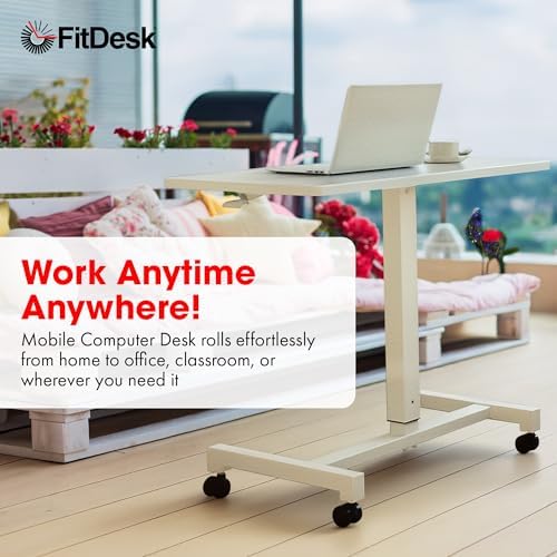 FitDesk Portable Laptop Desk, Adjustable Standing Workstation - White 27"