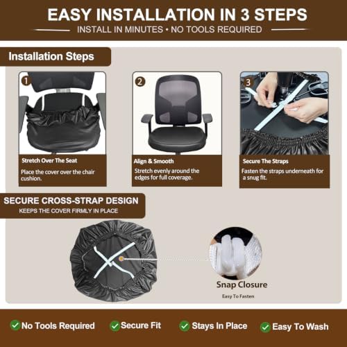 NeColorLife Large Waterproof PU Leather Office Chair Seat Cover