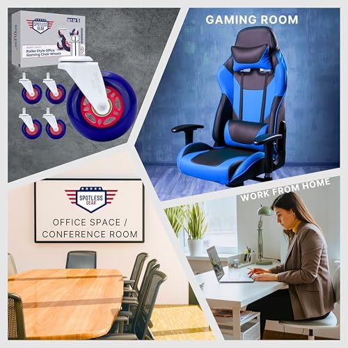 Roller Blade Office Chair Caster Wheels Gaming Chair 3 inch Replacement Rubber Chair Casters for Hardwood Floors & Carpet - Smooth & Quiet - Desk Chair Casters - Set of 5