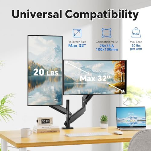 Simple Trending Dual Monitor Stand for 17-27 inch Computer Screens, Computer Stand, Adjustable Stand for 2 Monitors Holds up to 20 lbs, (Black)