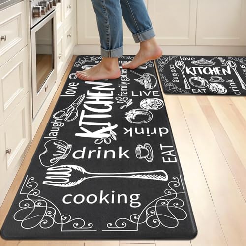 HEBE Anti Fatigue Kitchen Rugs Set of 2, Cushioned Kitchen Mats for Floor