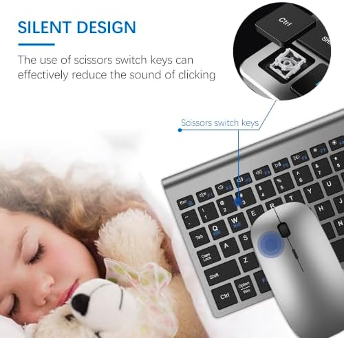Wireless Keyboard and Mouse Ultra Slim Combo with Dual System - Gray Black