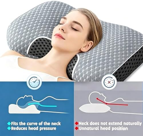Cervical Neck Pillow 3D Ultra-Soft Neck Support Pillows Queen Size Set of 2