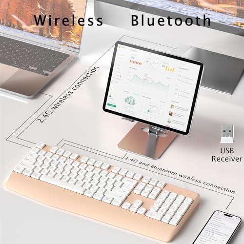 Links9+ Ergonomic Wireless Bluetooth Keyboard with Wrist Rest(Milk Tea)