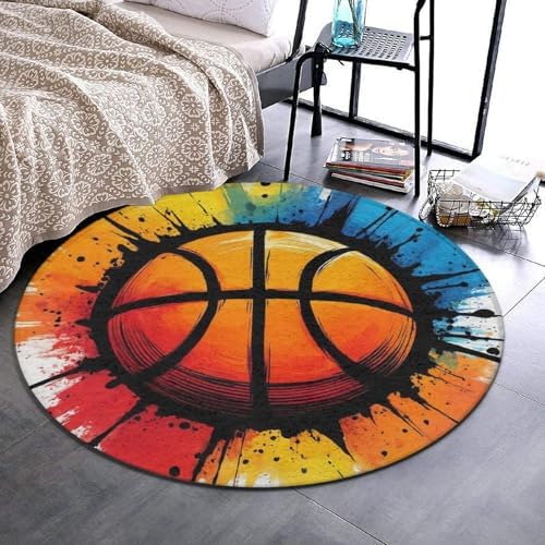 Large Machine Washable Circular Rugs, Home Decor Round Mat for Living Room Sofa Office Basketball