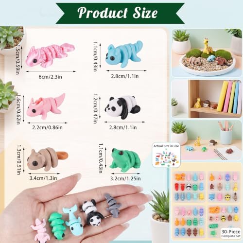 Prudiut 60 Pcs 3D Printed Animals Figurines Set Mini 3D Printed Flexible Articulated Desk Pets for Classroom Rewards Party Favors Student Prizes Collectible Animal Figures Goodie Bags, Diverse Styles