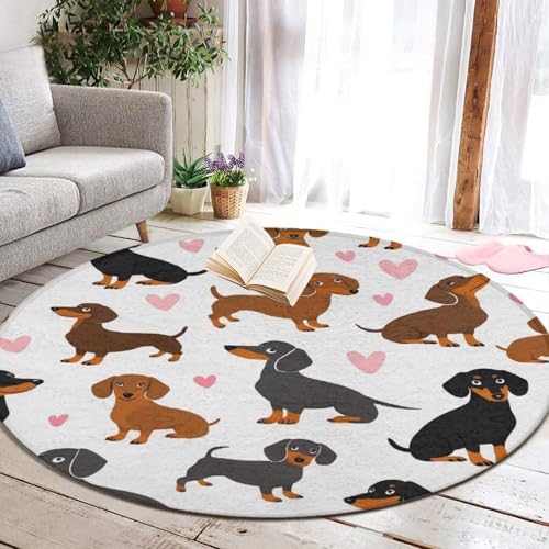 Women's Large Home Decor Mat, Soft Round Yoga Carpet, Non Slip Machine Washable Home Office Circle Rug Dachshund Lovers Dachshunds