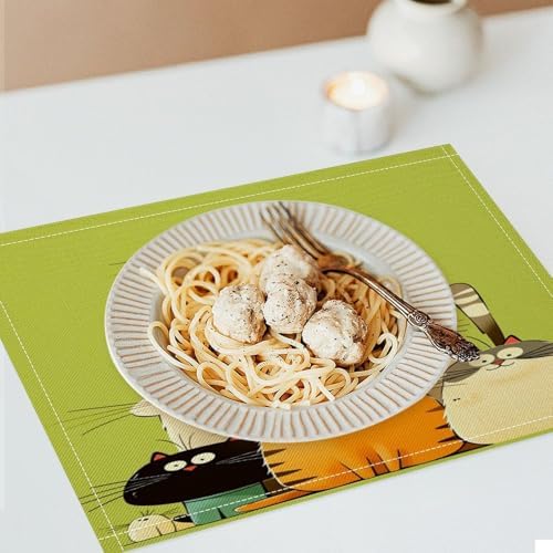 Cute Cats Family Cartoon Linen Placemats Set of 1PCS, Heat Resistant Non-Slip Washable Table Placemats for Dining Everyday Use Hotel Banquet Home Decor
