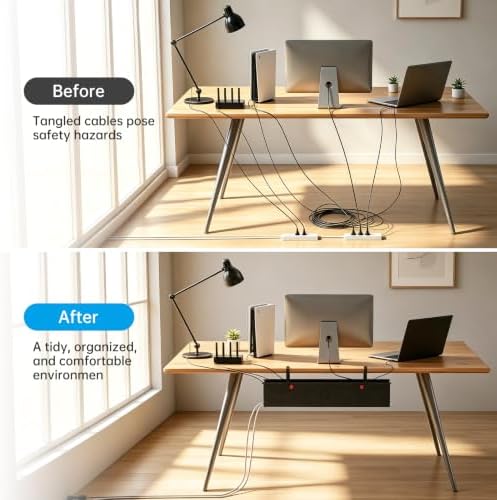 No Drill Sturdy Under Desk Cable Management Tray 48 inch
