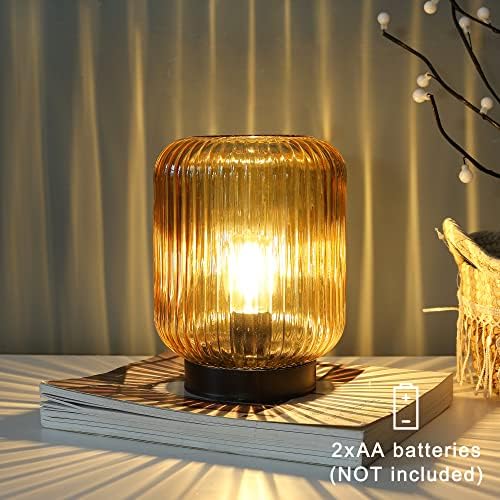 LUSHARBOR Battery Operated Lamp, Cordless Table Lamps for Home Decor, Battery Powered Nightlight with LED Bulb, Decorative Glass Beside Lamp for Bedroom Living Room-Gold