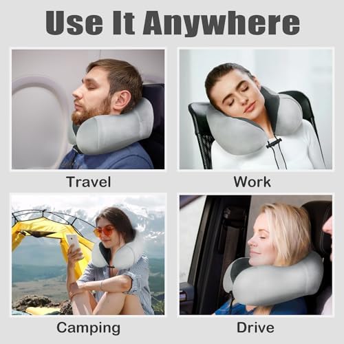 Travel Pillow, Memory Foam Neck Pillow for Traveling, U Shape Neck Pillow Airplane Portable Flight Pillow Travel Kit with 5D Contoured Eye Masks and Earplug for Plane Train Car Home Office