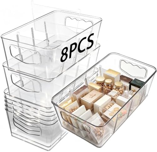 SPACELEAD 8 Pack Clear Plastic Storage Bins for Home Organization