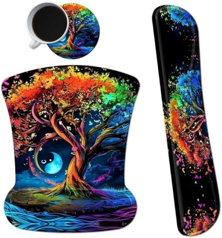 3-in-1 Ergonomic Memory Foam Keyboard Wrist Rest Pad Set, Colored Trees
