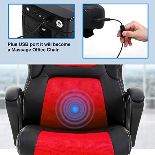 Gaming Chair Computer Chair Office Chair Ergonomic High Back Massage PC Desk Chair with Lumbar Support & Padded Armrest Racing Style Cheap Adjustable Swivel Chair for Women Men Adult, Red