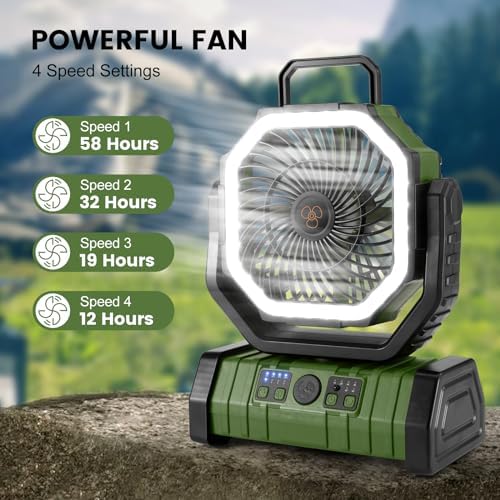 Odoland 30000mAh Camping Fan with LED Lantern, Rechargeable Battery Fan