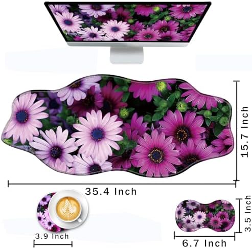 Mouse Pad with Wrist Support + Desk Mat + Coaster 3 in 1 Set, XXL Large Gaming Mousepad Ergonomic Mouse Pads for Desk Computer Laptop Office,African Daisy