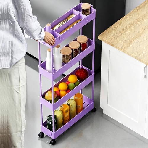 SPACELEAD 2-piece Set Slim Storage Cart 3 Tier,Bathroom Organizer Rolling Utility,Mobile Shelving Unit Slide Out for Office, Kitchen, Laundry Room & Narrow Places