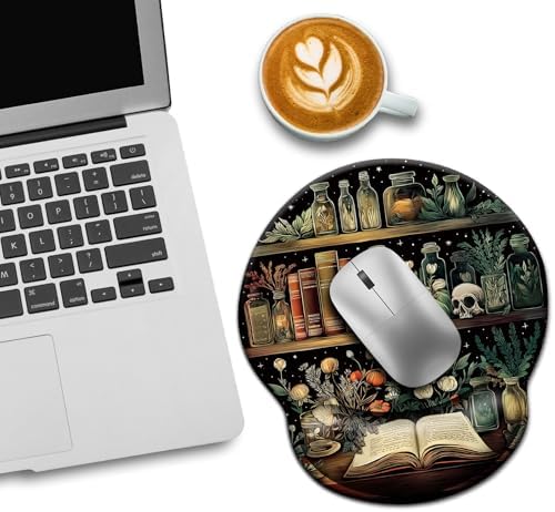LIMKRIAN Goth Book Mouse Pad with Wrist Rest, Laptop Mousepad, 9.8 x 8.6in