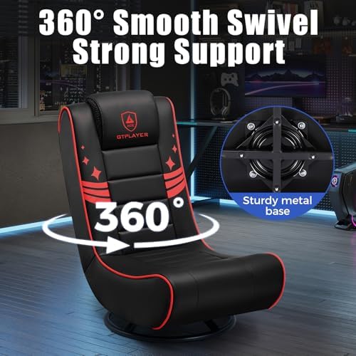 GTPLAYER Floor Gaming Chair Foldable Swivel Floor Chairs for Kids Boys Comfy Video Game Seat with 360° Multipurpose for Gamers, Bedroom or Game Room (Black-Red)