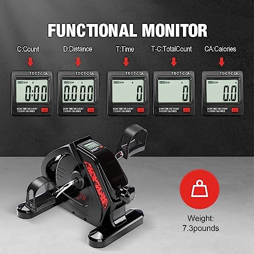 Upgraded Pedal Exerciser Heavy-Duty Metal Flywheel Under Desk Bike with LCD Display, Mini Stationary Bikes for Home Office Workout, Leg and Arm Training