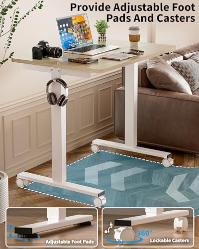 Okin Small Electric Standing Desk, 36" x 24" Whole Piece Height Adjustable Desk, Oak Sit to Stand Computer Workstation with Wheels for Home Office