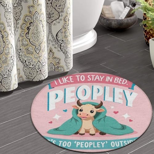 Men's Large Home Decor Mat, Soft Round Yoga Carpet, Non Slip Machine Washable Home Office Circle Rug Cute Funny Highland Cow