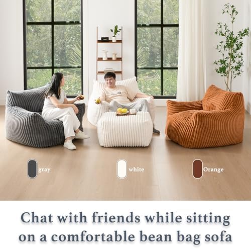 Gericco Oversized Bean Bag Chaise Lounge Chair with Ottoman for Adults