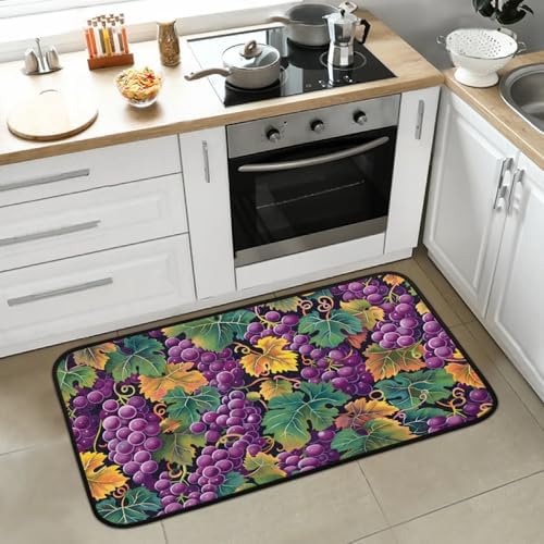 Kitchen Mats, Grape Print Kitchen Rugs, Cushioned Anti Fatigue Kitchen Mats, Non-Slip Standing Desk Mat, Absorbent Kitchen Rug for Floor, Kitchen, Office, Sink, 20"×39"