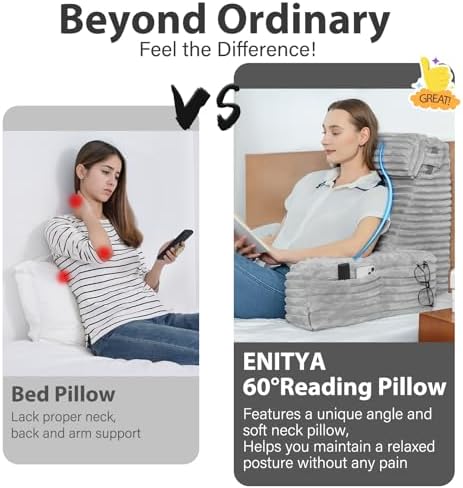 ENITYA 22" XL Back Pillow for Bed Sitting Up with Armrests & Big Pockets