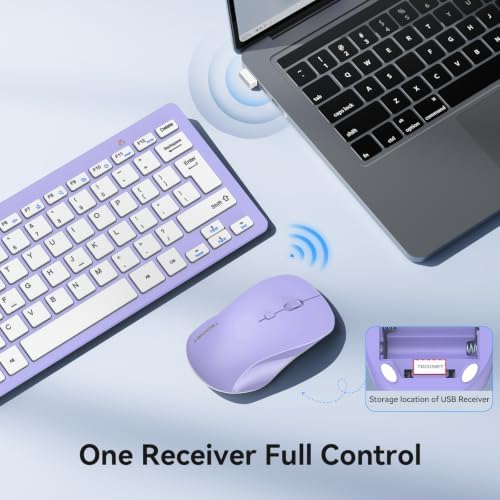 TECKNET Wireless Keyboard and Mouse Combo, Mini Cordless Computer Keyboard and Mouse Set 2.4GHz, Silent Adjustable 1600 DPI, Quiet Click, Lag-Free for Computer, Laptop, PC, Windows, Mac, Chrome OS