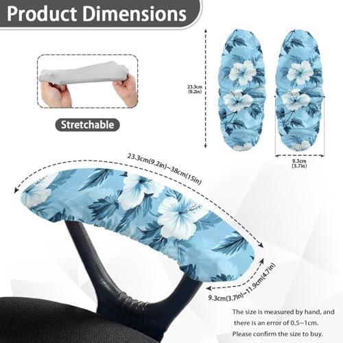 Hibiscus Print Office Desk Chair Arm Covers Protectors Washable Dust-Proof Computer Chair Armrest Covers with Elastic Edge, Blue