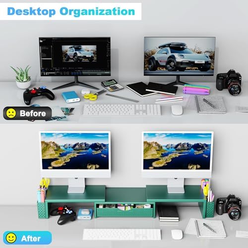 Spacrea Dual Monitor Stand Riser with Drawer and 2 Pen Holders