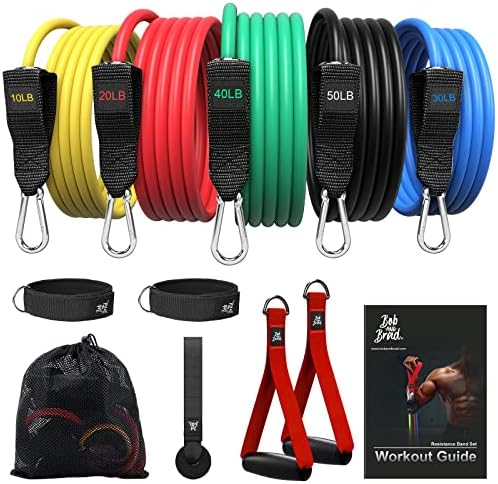BOB AND BRAD Resistance Bands Set, Stackable Up to 125-150 lbs Workout Bands with Handles, Door Anchor & Ankle Straps - Heavy Duty Exercise Bands for Strength Training, Home Gym Fitness