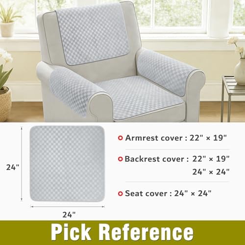 Couch Arm Covers, Sofa Arm Covers, Waterproof Armrest Cover for Sofa, Loveseat, Armchair, Anti-Slip Recliner Arm Cover, Headrest Cover, Arm Chair Covers Set of 2 (Light Gray, 24"×24")