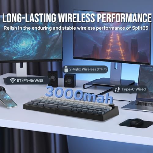 EPOMAKER Split65 QMK/VIA Programmable Keyboard, Wireless Mechanical Keyboard in 2.4Ghz/BT/Type-C, Ergonomic Gaming Keyboard in Split Layout with RGB Backlit (Flamingo Switch)