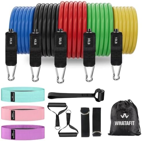 WHATAFIT Resistance Bands with Handles, 150 lb Exercise Bands Set