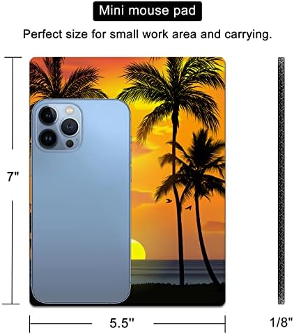 Small Mouse Pad, Mini Mouse Pads for Wireless Mouse and Laptop, Travel Mousepads with Designs - Tropical Sunset Beach, Portable Mousepad with Non-Slip Rubber Base - 5.5 x 7 in