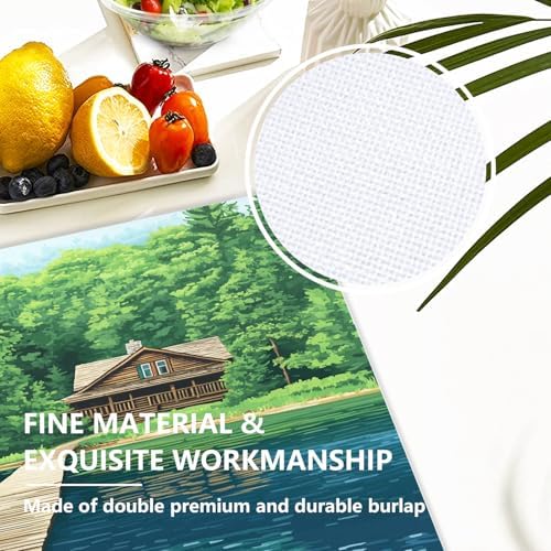 Peaceful Retreat Forest Getaway Linen Placemats, Lakeside Dwelling Wooden Abode Table Mats for Table Washable Heat Insulation Thick Dining Mat, Indoor/Outdoor 12X18 in 8 Pcs