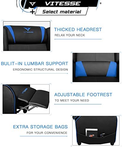 VITESSE VIT Gaming Recliner Chair Racing Style Single PU Leather Sofa Modern Living Room Recliners Ergonomic Comfortable Home Theater Seating, Blue.